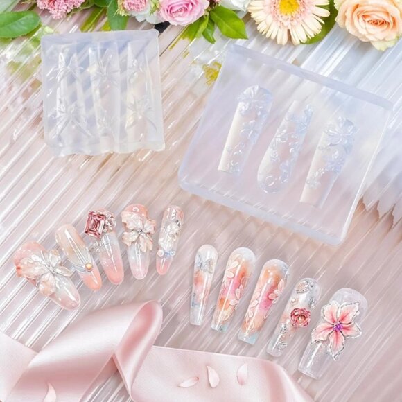 2PCS 3D Flower Mold for Nails, Flower Silicone Nail Art Molds, Reusable DIY - Picture 2 of 6